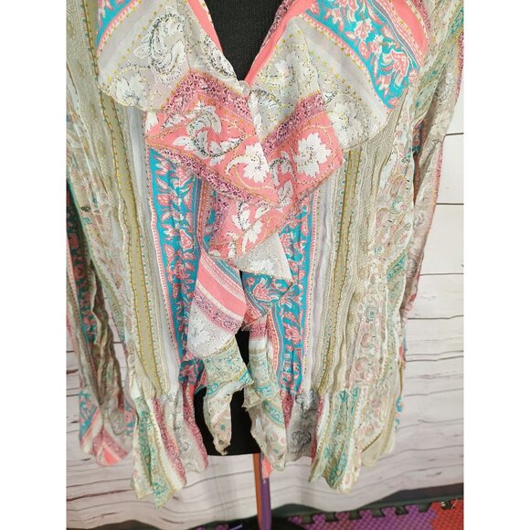Ruffle Front Blouse With Paisley & Stripes By NY Collection XL Polyester - Picture 8 of 8